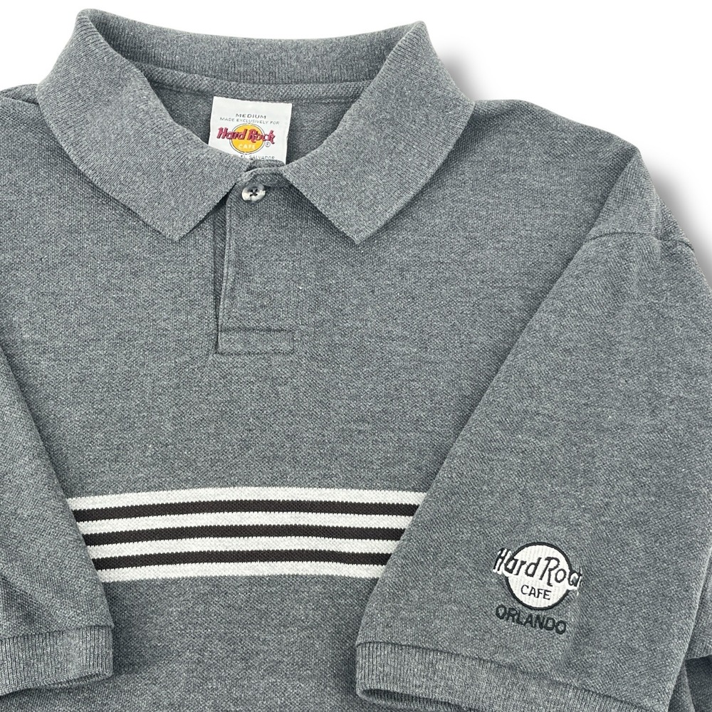 Vintage Hard Rock Cafe Orlando Polo Shirt Mens Medium Striped Gray Cotton